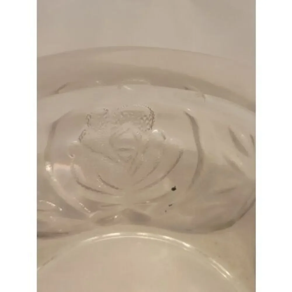 KIG Indonesia Pressed Heavy Glass Rose Pattern Vintqge Ashtray 4 Rest 6